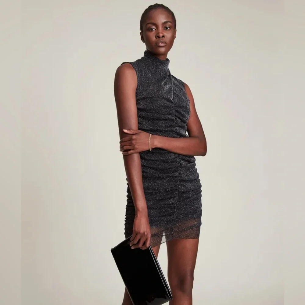 NWT Metallic ALLSAINTS Tia Mini Dress Gunmetal Black 6 - Picture 1 of 5